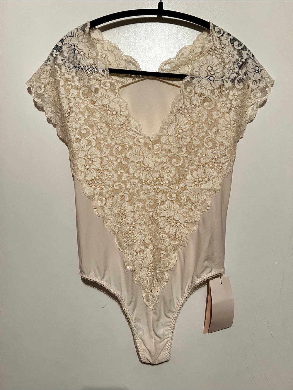 Hah Cream Lace-Trim Bodysuit NWT